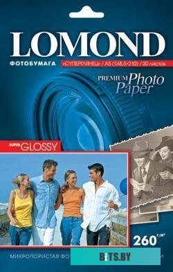 Фотобумага Lomond Суперглянцевая ярко-белая A5 260 г/кв.м. 20 листов (1103104)