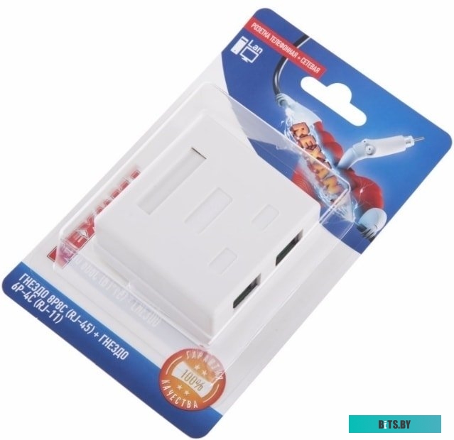 REXANT 06-0106-C, Розетка телефонная + сетевая LAN, на стену, (гнездо 8Р8С (Rj-45) + гнездо 6Р-4С (RJ-11))