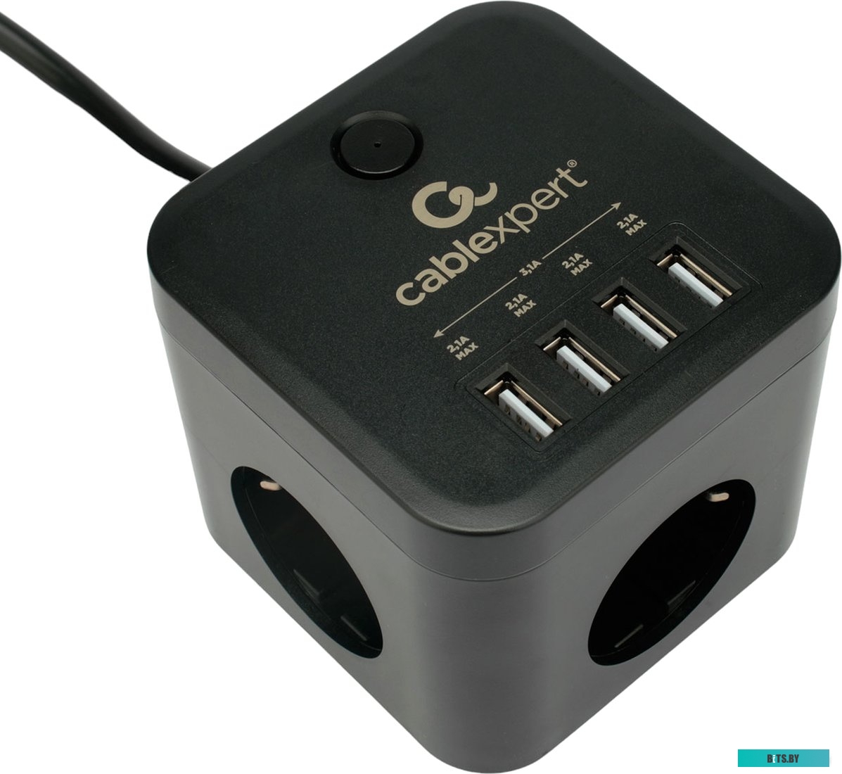 CUBE-3-U4-B-1.5 Сетевой фильтр CUBE-3-U4-B-1.5 Cablexpert 3роз, 10А, 4хUSB, 1.5м, ур.защиты 4+, черный, коробка