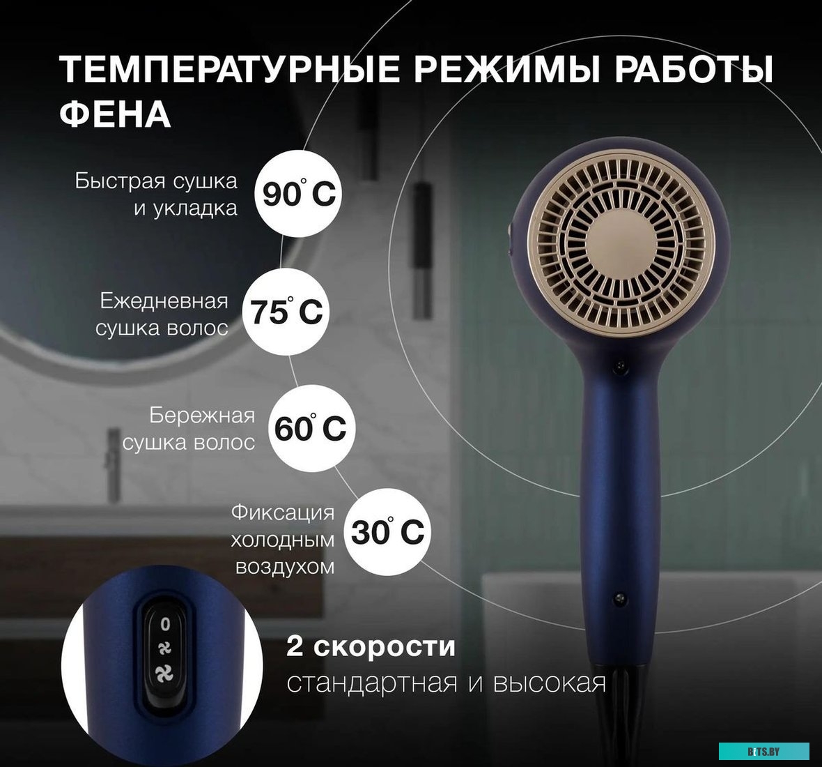 H-HDI0758 Фен Hyundai H-HDI0758, 2400Вт, синий и золотистый