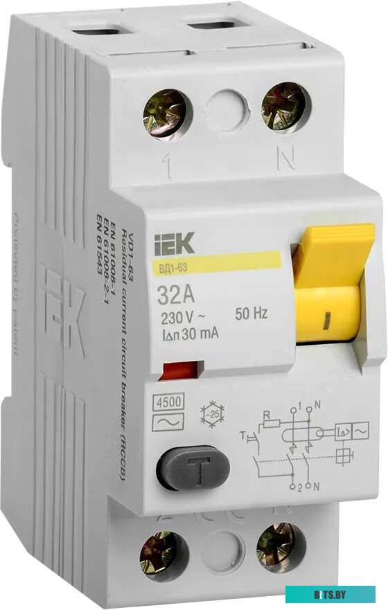 Выключатель дифференциального тока IEK ВД1-63 32А 30мА 2П