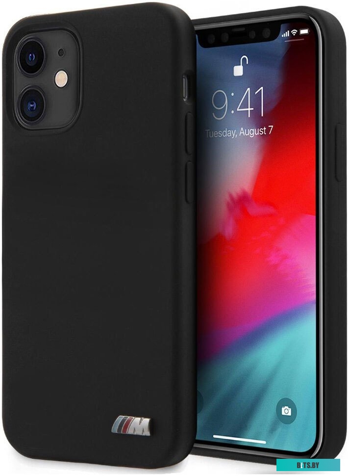 BMHCP12SMSILBK Чехол (клип-кейс)  BMW liquid silicone, для Apple iPhone 12 mini, противоударный, черный [bmhcp12smsilbk]