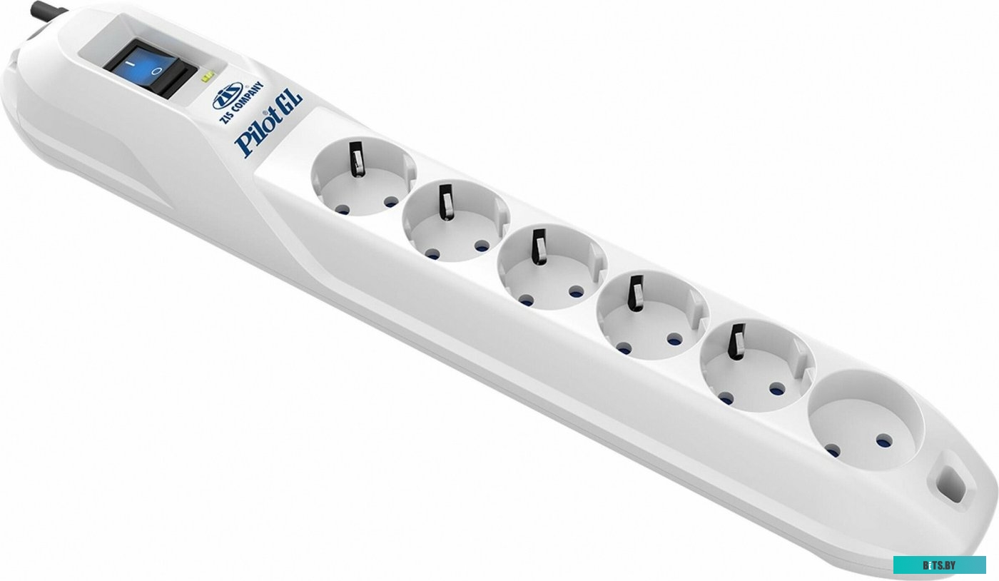 Сетевой фильтр (удлинитель) ZIS Pilot GL 6 розеток, 10 м, белый