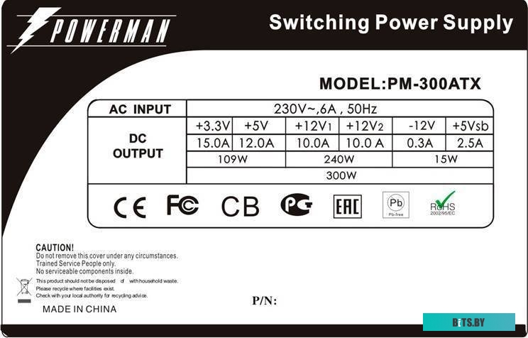Блок питания Powerman <PM-300ATX> 300W  TFX (24+2x4)