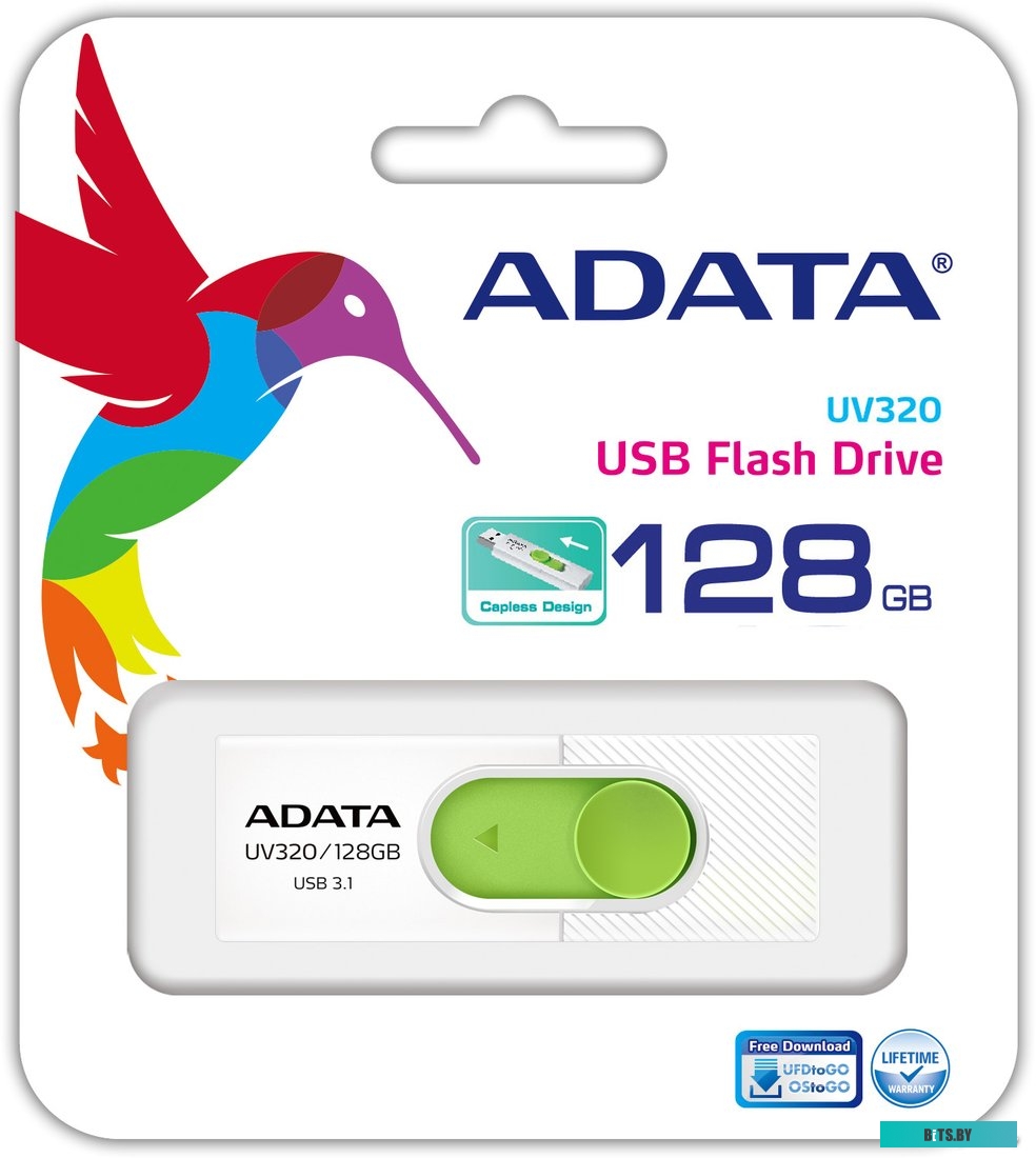 USB накопитель (Флешка) ADATA UV320 128GB (белый/зеленый) <AUV320-128G-RWHGN>