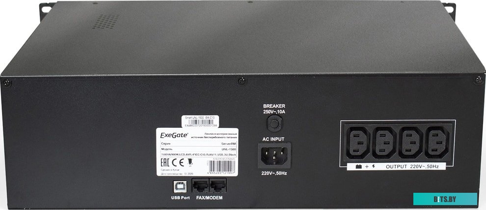 Источник бесперебойного питания (ИБП) ExeGate ServerRM UNL-1500.LCD.AVR.C13.RJ.USB.3U <EP285776RUS>
