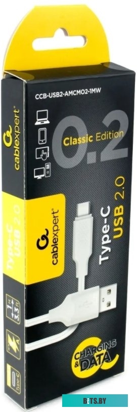 Кабель Cablexpert USB Type-A - USB Type-C CCB-USB2-AMCMO2-1MW (1 м, белый)