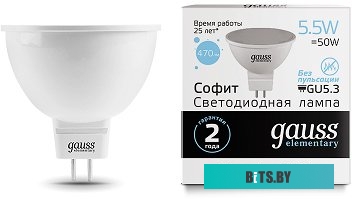 13536 Упаковка ламп LED GAUSS GU5.3,  спот, 6Вт, MR16, 10 шт. [13536]