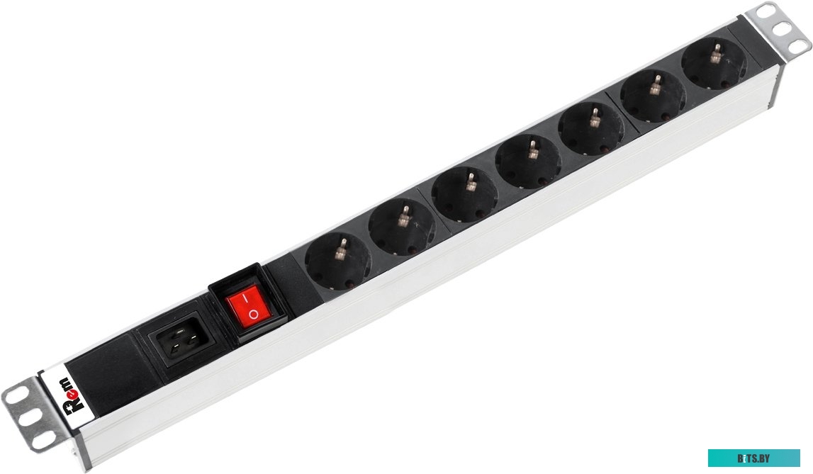 Блок розеток Rem-16 с выкл., 7 Schuko, вход IEC 60320 C20, 16A, алюм., 19" <R-16-7S-V-440-Z>