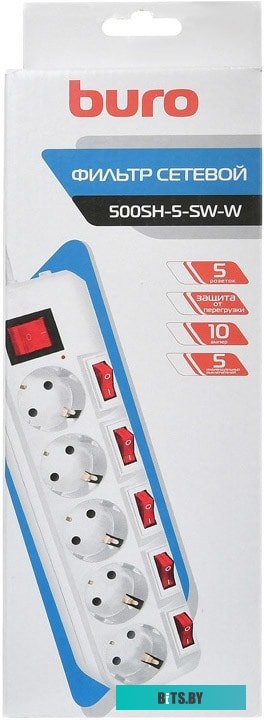 Сетевой фильтр (удлинитель) Buro 500SH-5-SW-W