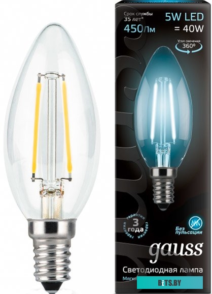 103801205 GAUSS 103801205 Светодиодная лампа LED Filament Свеча E14 5W 450lm 4100К 1/10/50