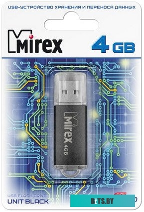 USB накопитель (Флешка) Mirex UNIT BLACK 4GB (13600-FMUUND04)