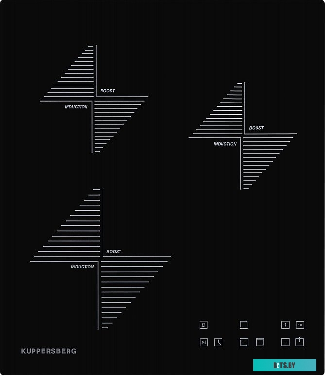 ICO 402 Встраиваемые индукционные панели Kuppersberg/ Индукционная варочная поверхность стеклокерамическая,ширина 45 см, 2 зоны 1,3 кВт(BOOSTER 1,5 кВ