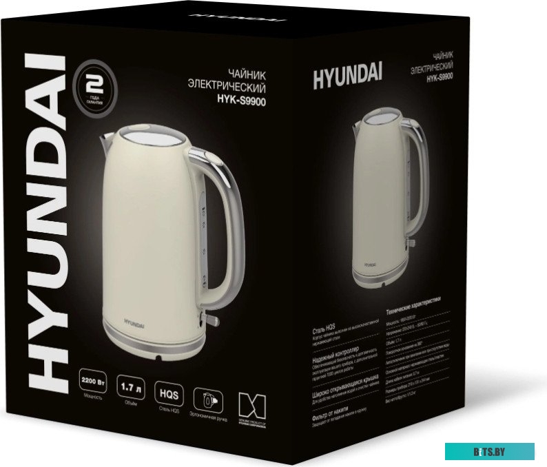 HYK-S9900 Чайник электрический Hyundai HYK-S9900 1.7л. 2200Вт молочный/серебристый корпус: металл