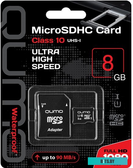 Карта памяти Qumo microSDHC QM8GMICSDHC10U1 8GB (с адаптером)