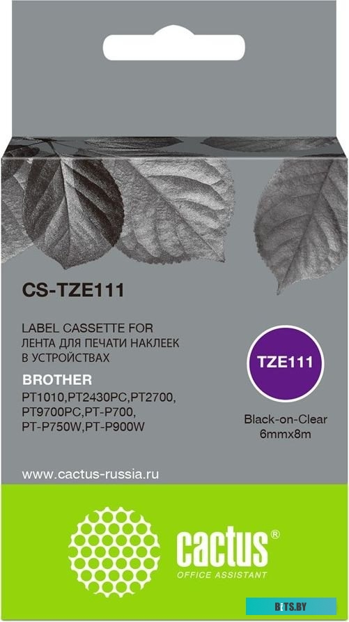 Картридж ленточный Cactus CS-TZE111 черный для Brother 1010/1280/1280VP/2700VP