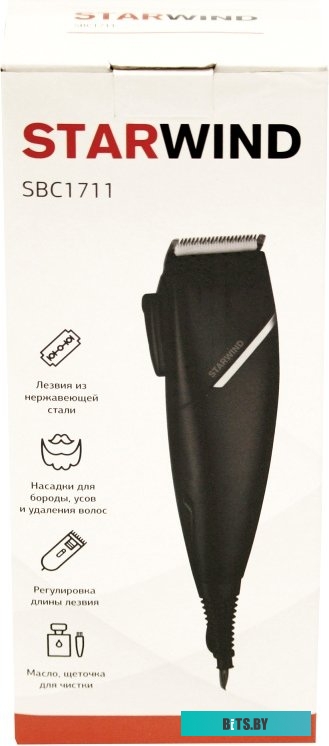 SBC1711 Машинка для стрижки Starwind SBC1711 черный/серебристый 3Вт (насадок в компл:4шт)