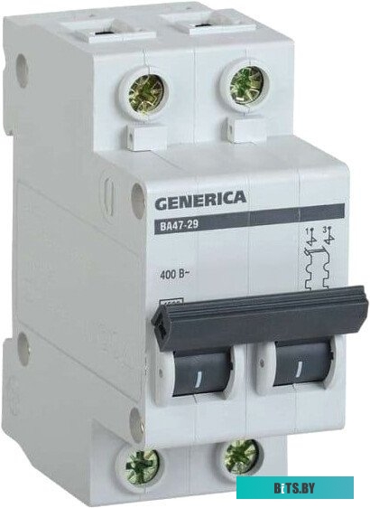 Выключатель автоматический IEK MVA25-2-010-C Generica 10A тип C 4.5kA 2П 400В 2мод серый