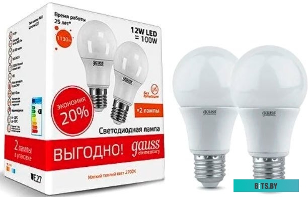 23212P Упаковка ламп LED GAUSS E27,  груша, 12Вт, 23212P, 2 шт.