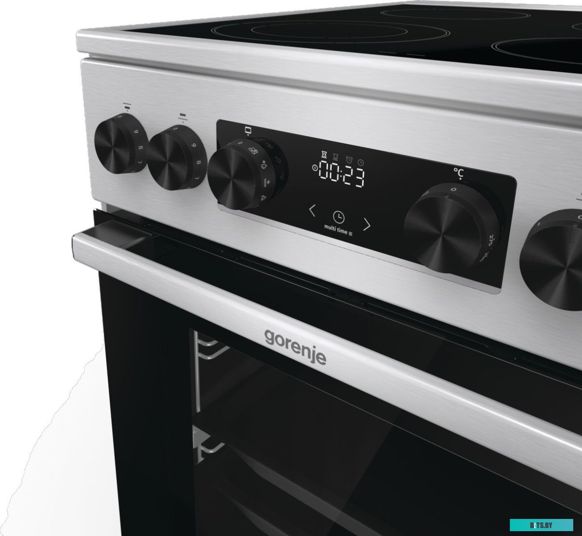 GECS5C70XA Электрическая плита Gorenje GECS5C70XA,  стеклокерамика,  без крышки,  нержавеющая сталь/черный