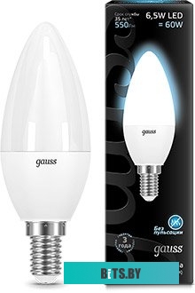 103101207 Лампа светодиодная Gauss Black 6.5Вт цок.:E14 свеча 220B 4100K св.свеч.бел.нейт. C37 (упак.:10шт) (103101207)