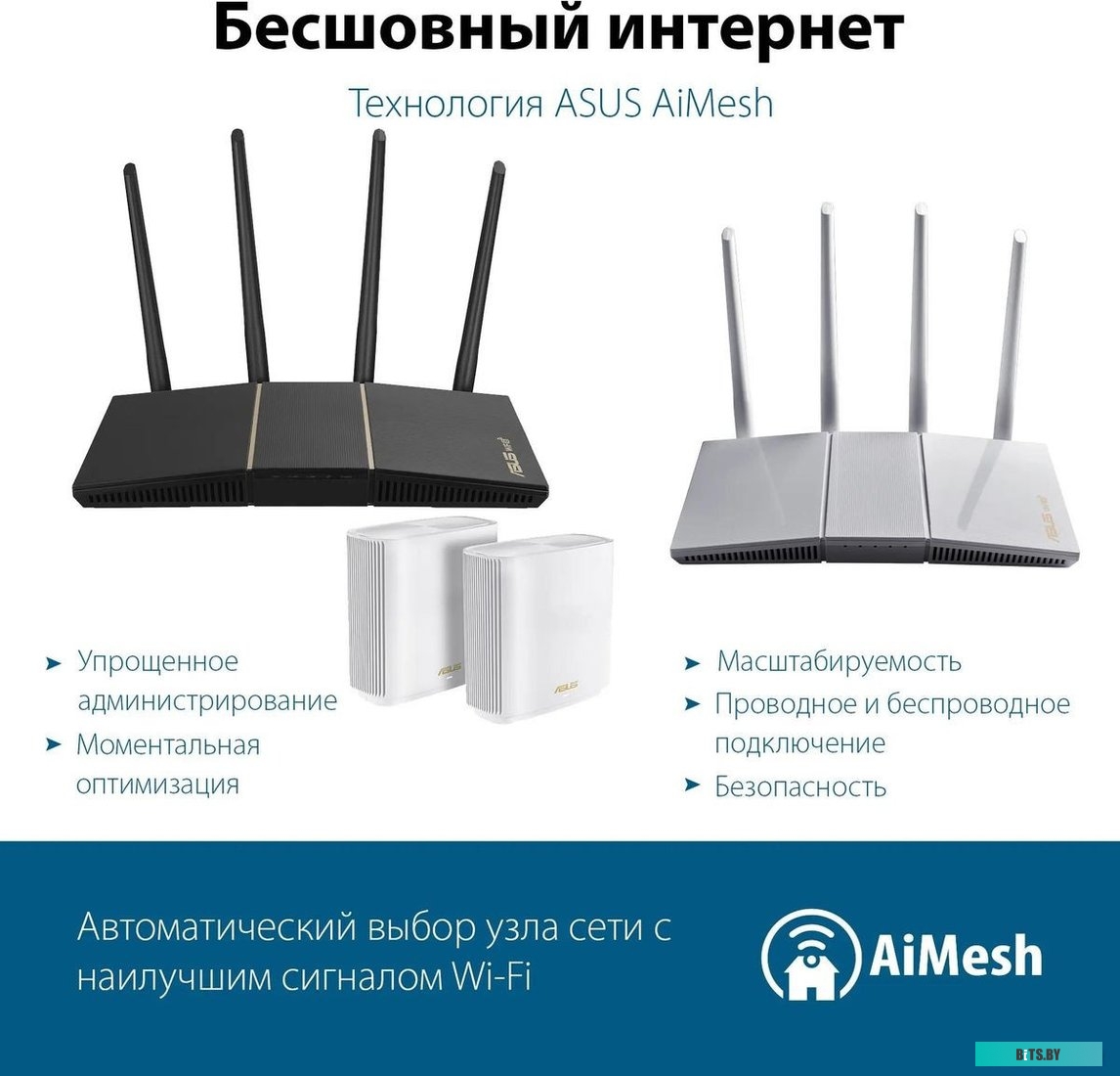 Роутер беспроводной ASUS RT-AX57 AX3000 10/100/1000BASE-TX черный