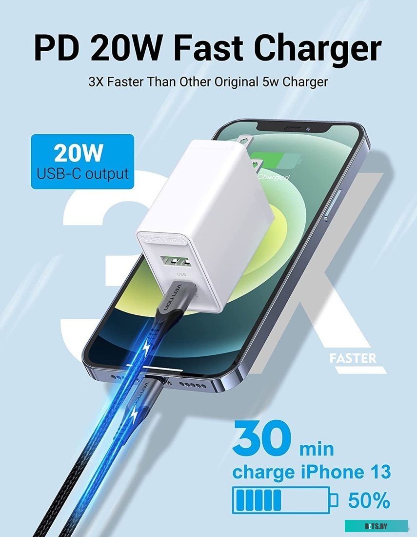 Зарядное устройство Vention FBAW0-EU на 2 порта USB (A+A) QC 3.0 Белый