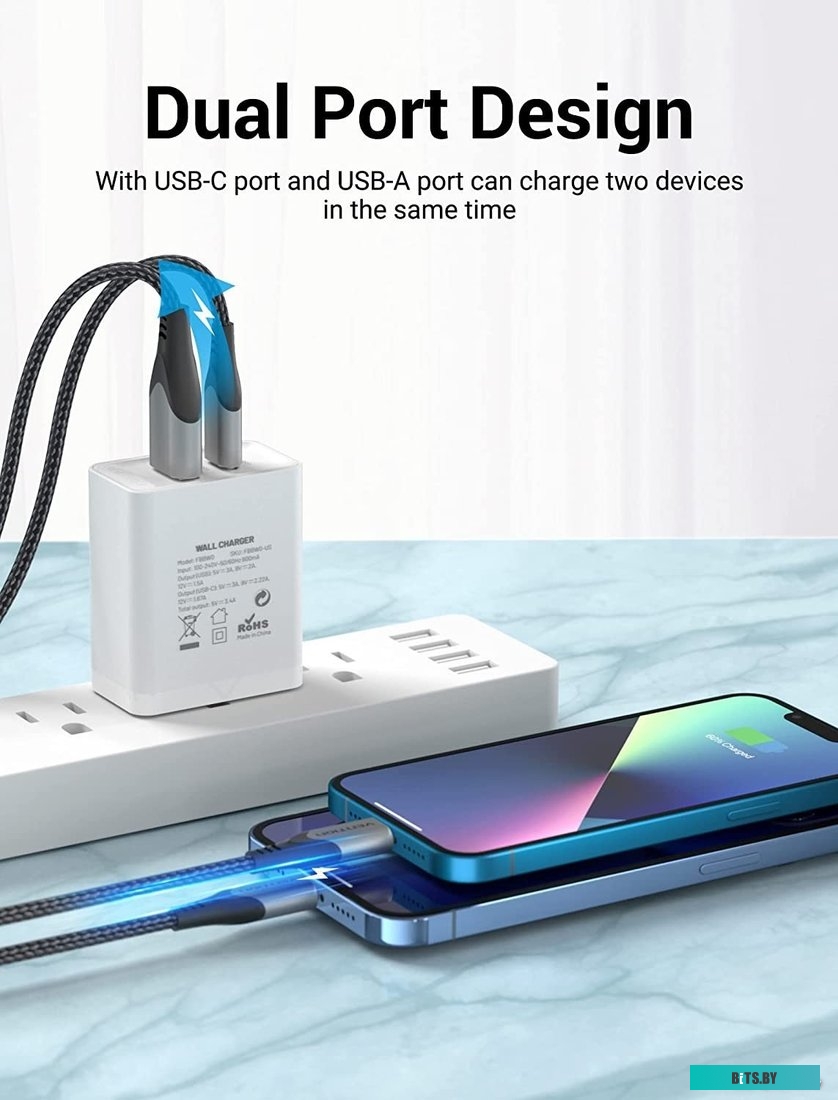 Зарядное устройство Vention FBAW0-EU на 2 порта USB (A+A) QC 3.0 Белый