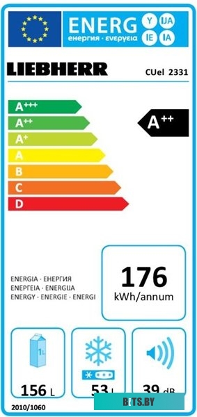 CUe 2331-26 001 Холодильники Liebherr/ 137.2x55x63, объем камер 156/53 л, нижняя морозильная камера, белый