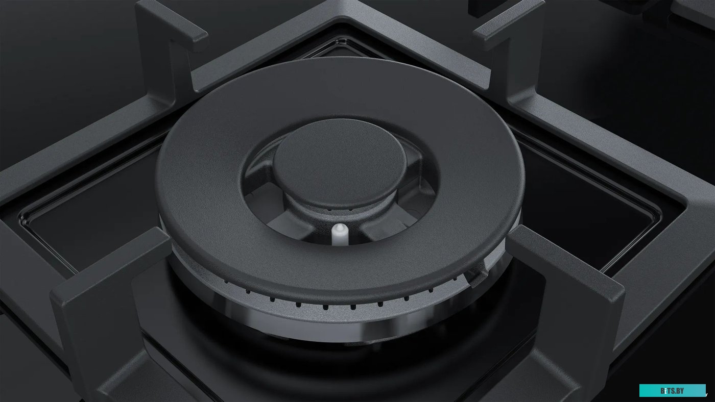 PPC6A6B20 Serie 6, газовая варочная панель, 60см,3 конфорки,закаленное стекло, черная,1 WOK-конфорка c 2 контурами пламени, FlameSelect,чугунные решет