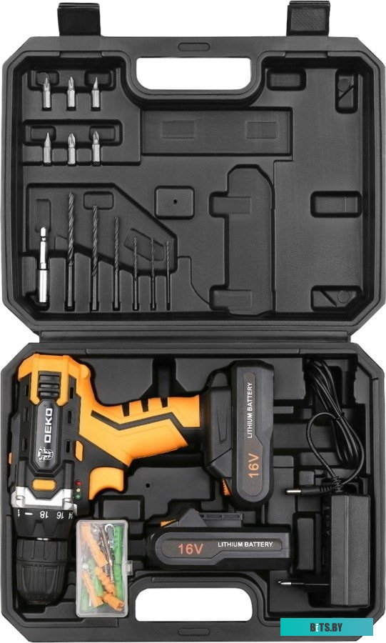 Дрель-шуруповерт Deko DKCD16FU-Li 063-4099 (с 2-мя АКБ, кейс, набор оснастки)