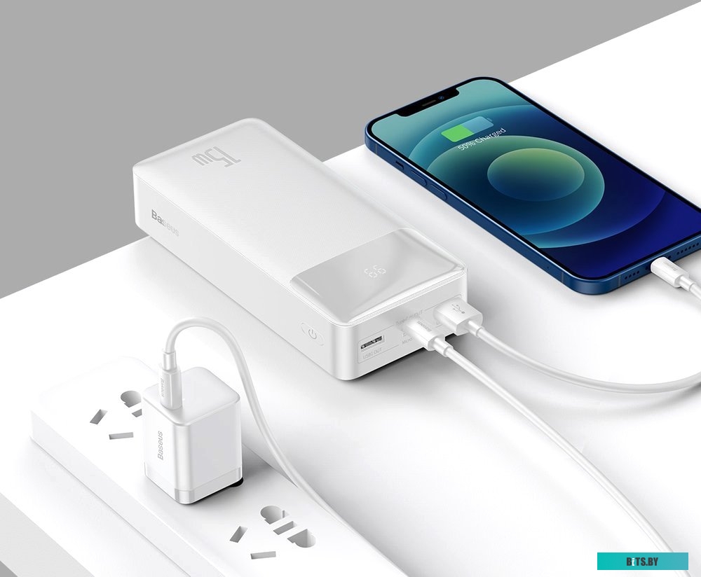PPDML-K02 Bipow Digital Display Power bank 30000mAh 15WWhite Внешний аккумулятор Baseus PPDML-K02 Bipow Digital Display Power bank 30000mAh 15WWhite