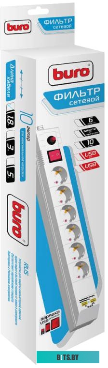 Сетевой фильтр (удлинитель) Buro BU-SP1.8-USB-2A-W <BU-SP1.8_USB_2A-W>
