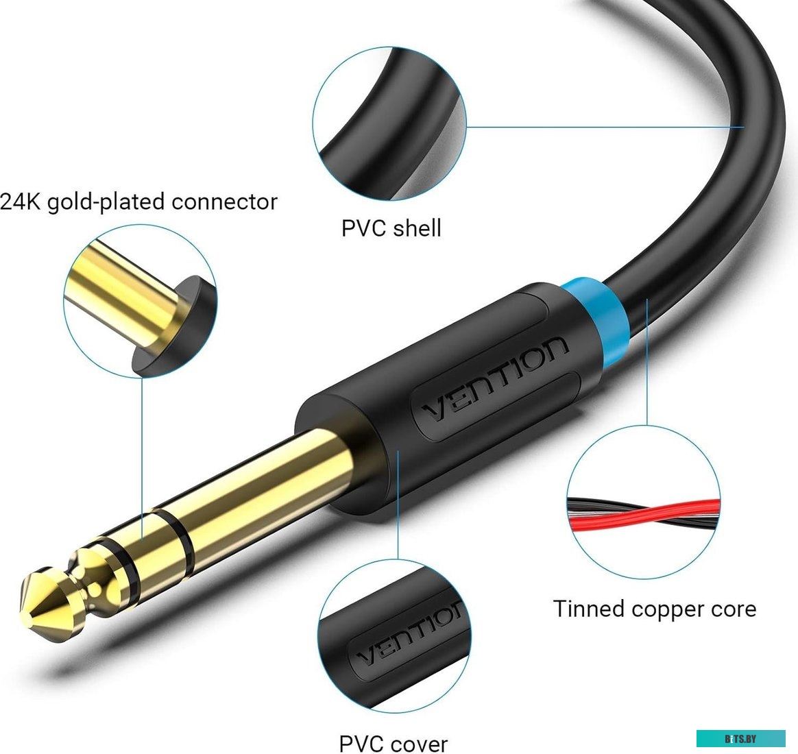 BABBG Кабель Vention аудио Jack 6,5 mm M/ 3,5 M - 1,5м