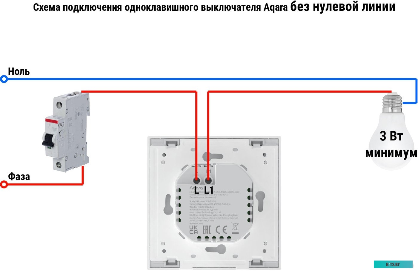 WS-EUK01BL Умный выключатель Aqara H1 EU 1-нокл. без нейтрали черный (WS-EUK01BL)