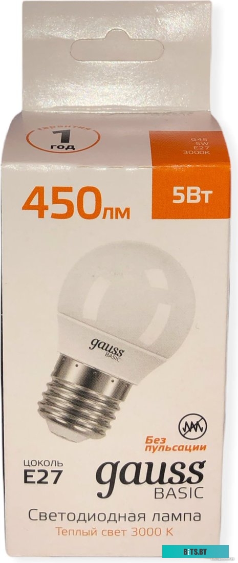10502132 Лампа светодиодная Gauss Basic 13Вт цок.:E27 шар св.свеч.теп.св./дневн. (10502132)
