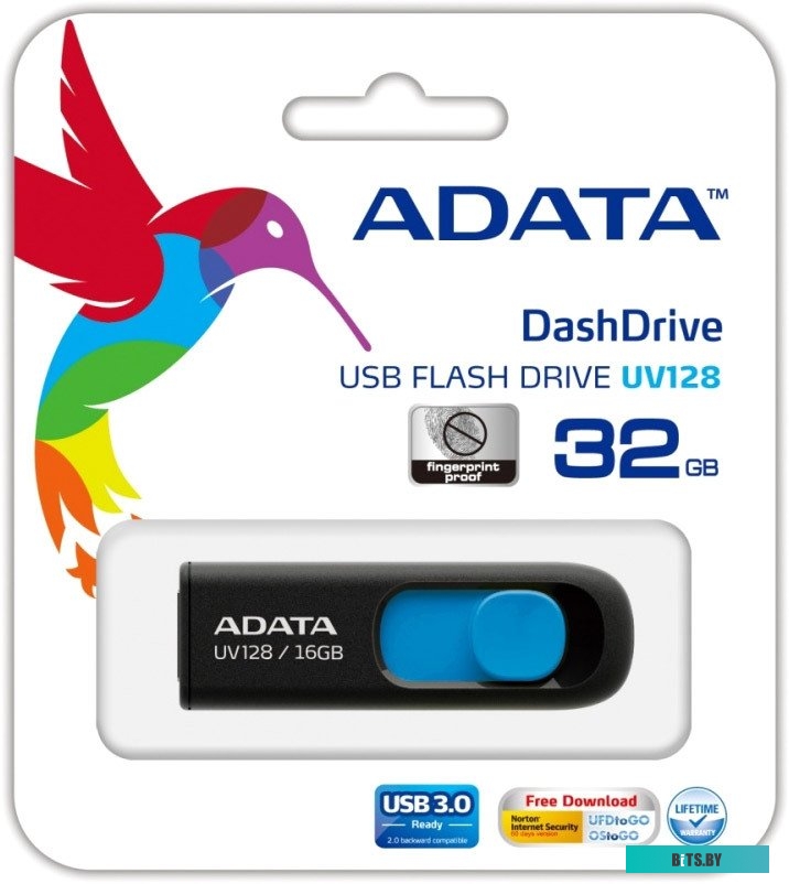 USB накопитель (Флешка) A-Data DashDrive UV128 Black/Blue 32GB (AUV128-32G-RBE)
