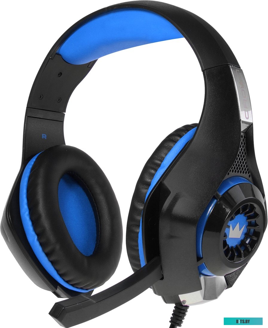 CMGH-101T Black&Blue Наушники игровые CMGH-101T Black&Blue Crown (jack 3.5мм 4pin+ адаптер 2*jack spk+mic, Кабель 2.1м, D 250мм, регулировка громкости