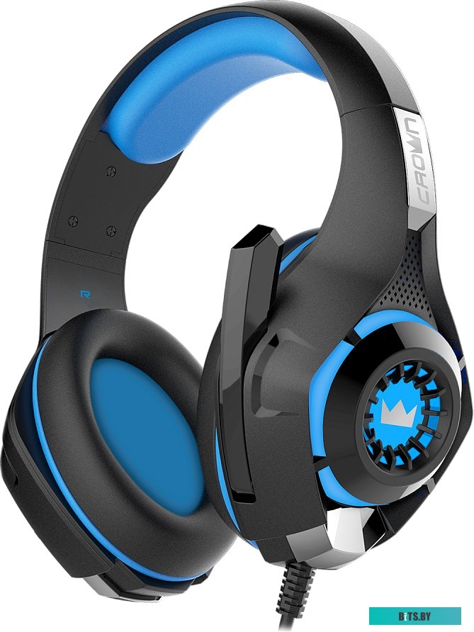 CMGH-101T Black&Blue Наушники игровые CMGH-101T Black&Blue Crown (jack 3.5мм 4pin+ адаптер 2*jack spk+mic, Кабель 2.1м, D 250мм, регулировка громкости