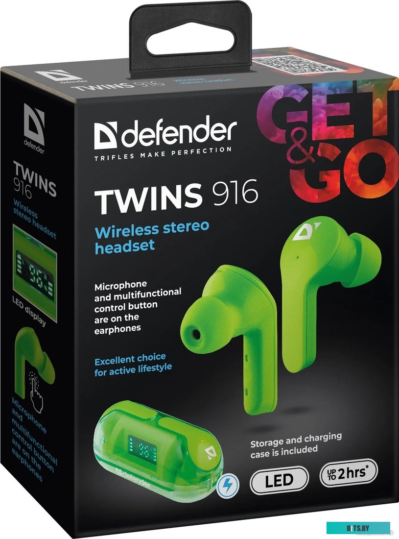 Наушники Defender Twins 916, Bluetooth, зеленый [63917]