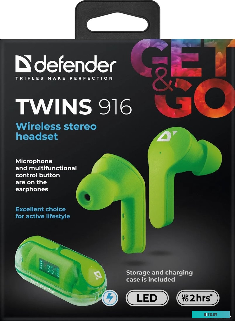 Наушники Defender Twins 916, Bluetooth, зеленый [63917]