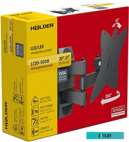 Кронштейн Holder LCDS-5038, 75x75, 100x100, 200x100, 200x200, 20-37``, 30кг., Black