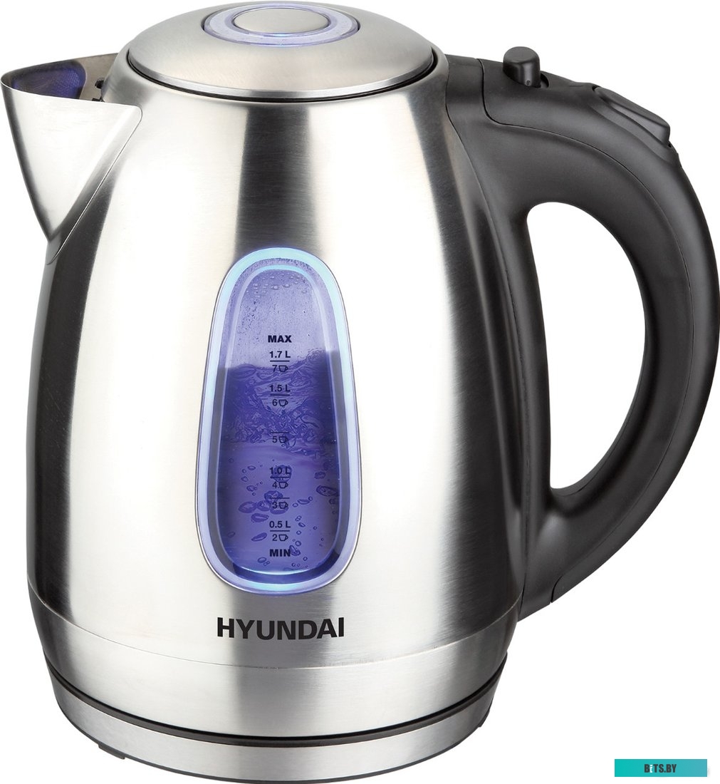 HYK-S2402 Чайник электрический Hyundai HYK-S2402 1.7л. 2200Вт серебристый матовый/черный (корпус: нержавеющая сталь)