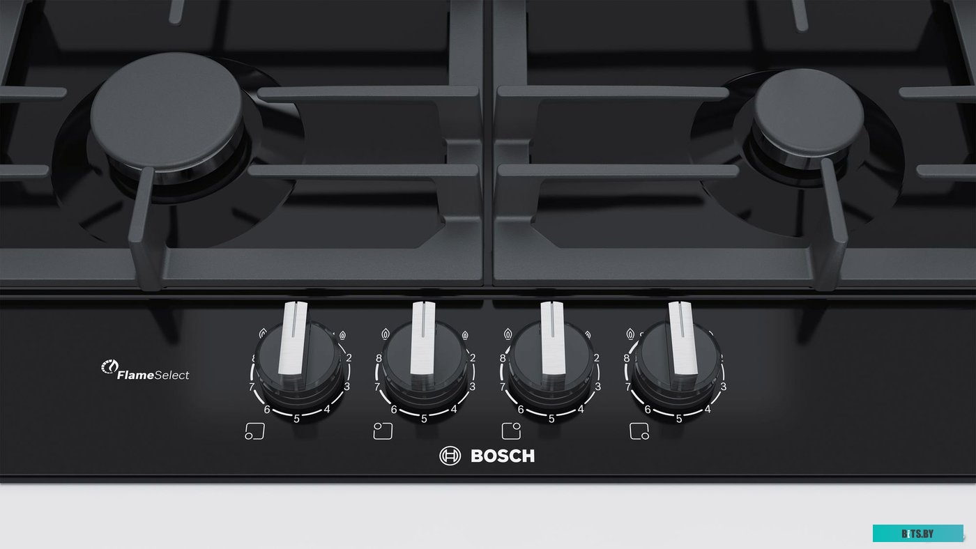 PCP6A6B90R Газовая варочная панель 60 см, Serie 6, 4 конфорки, газ-контроль, черный цвет