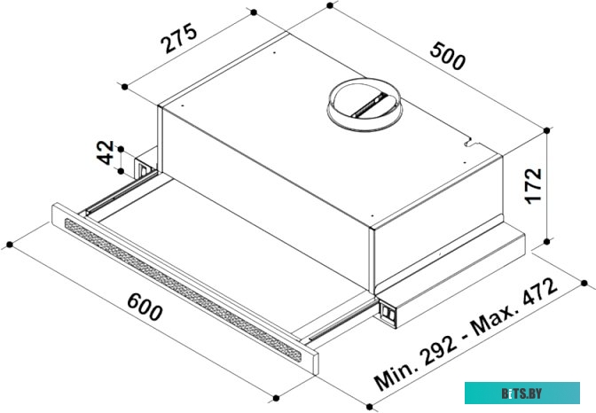 KHP 6637 GWX Встраиваемая вытяжка/ Встраиваемая с выдвижным экраном, ширина 60 см, 2 режима, клавишное управление, 600 м3/ч., алюминиевые жировые филь