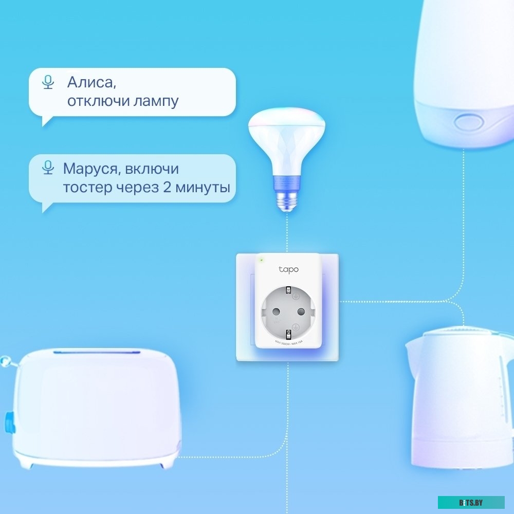 Умная розетка TP-Link Tapo P100(2-pack) EUBT Wi-Fi белый