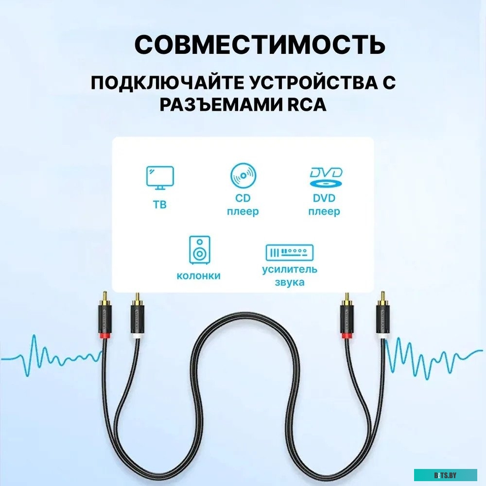 Кабель Vention аудио 2RCA M/2RCA M - 2м Чёрный BCMBH