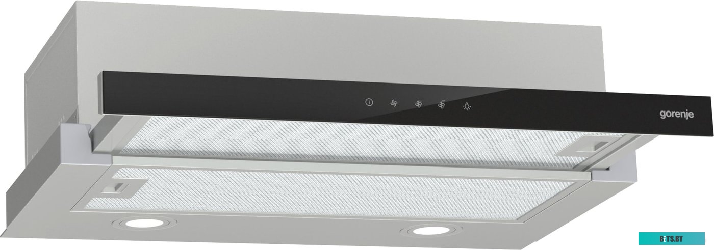 TH64E3SGB Вытяжки GORENJE/ TH64E3SGB, Встраиваемая вытяжка, ширина 60 см, сенсорное управление, отвод и рециркуляция, 350 м3/ч, черный цвет