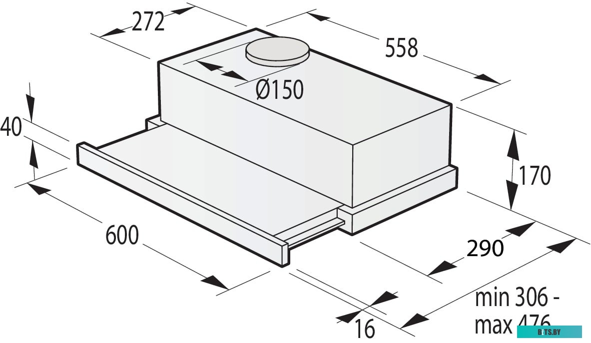 TH64E3SGB Вытяжки GORENJE/ TH64E3SGB, Встраиваемая вытяжка, ширина 60 см, сенсорное управление, отвод и рециркуляция, 350 м3/ч, черный цвет