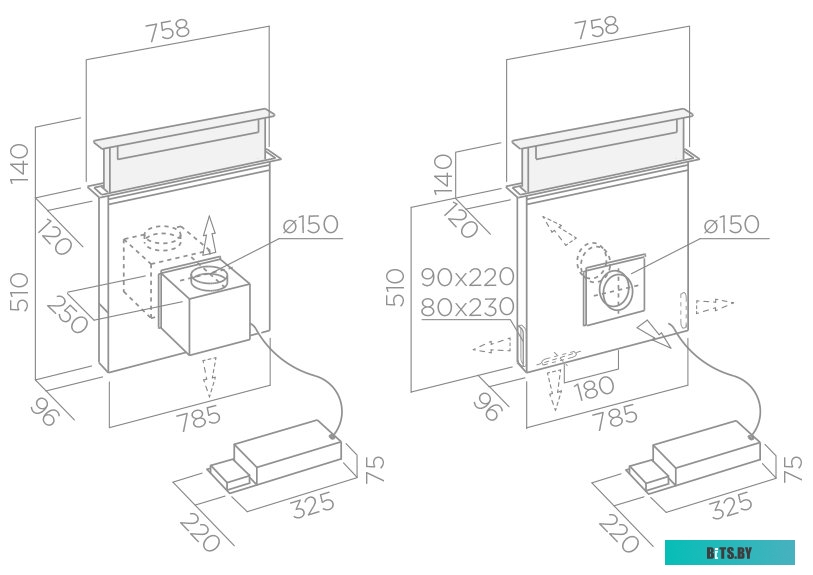 PANDORA IX/F/90-PRF0120980 Вытяжка ELICA/ Встраивается в столешницу, 90см, 1200м3, периметриальное всасывание, пульт ДУ, электронное управление, нержа